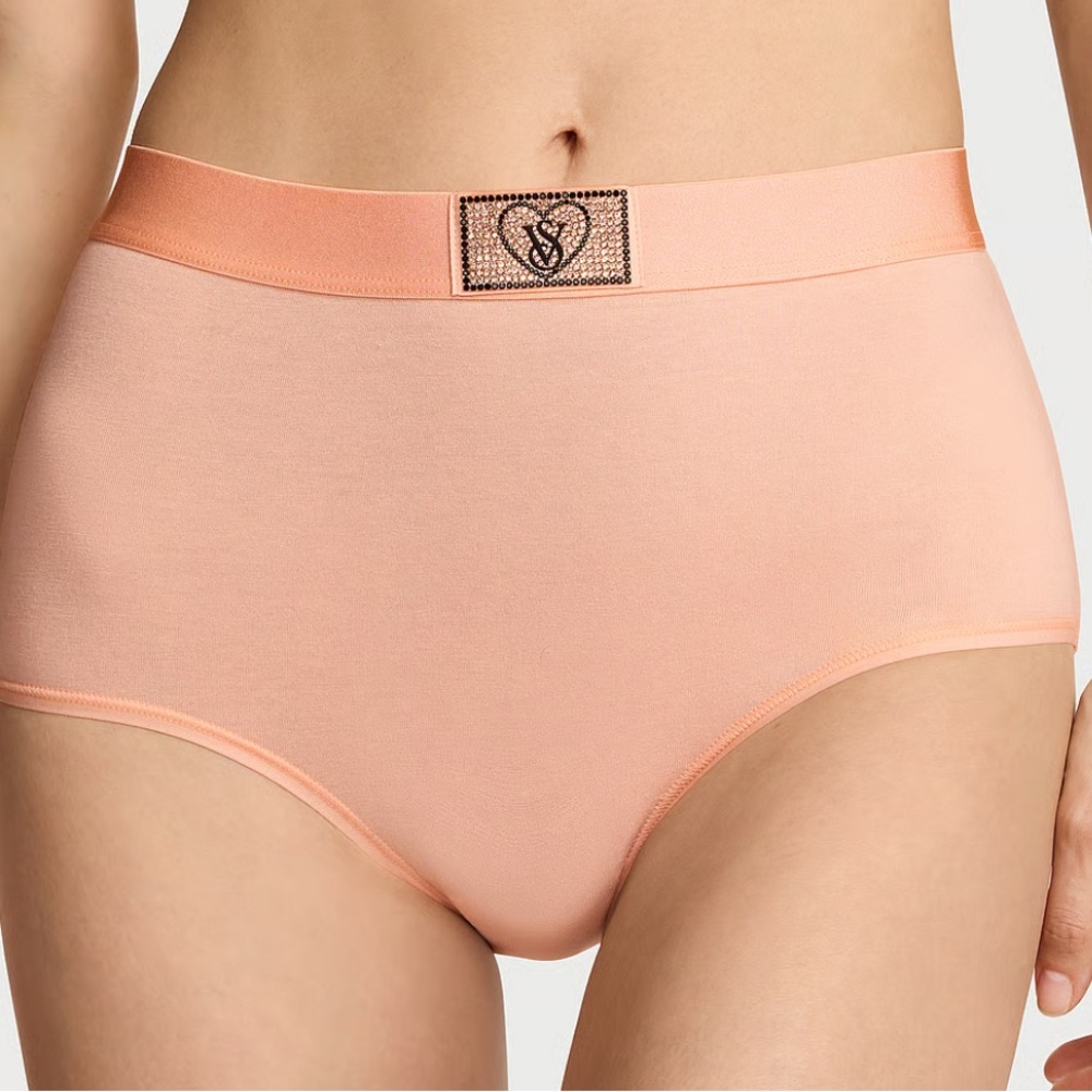 NWT Victoriaâs Secret Logo Cotton Heart Shine Patch Modern Brief Panty.